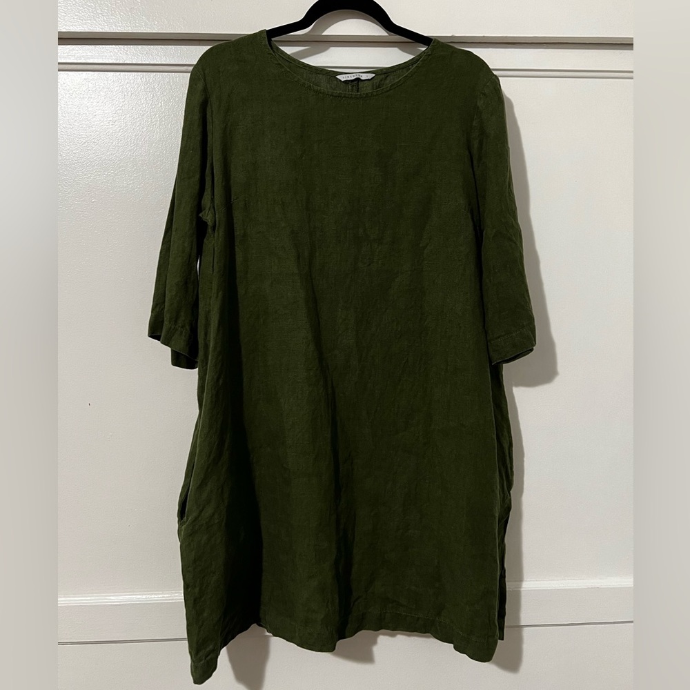 Linenfox forest green tunic dress